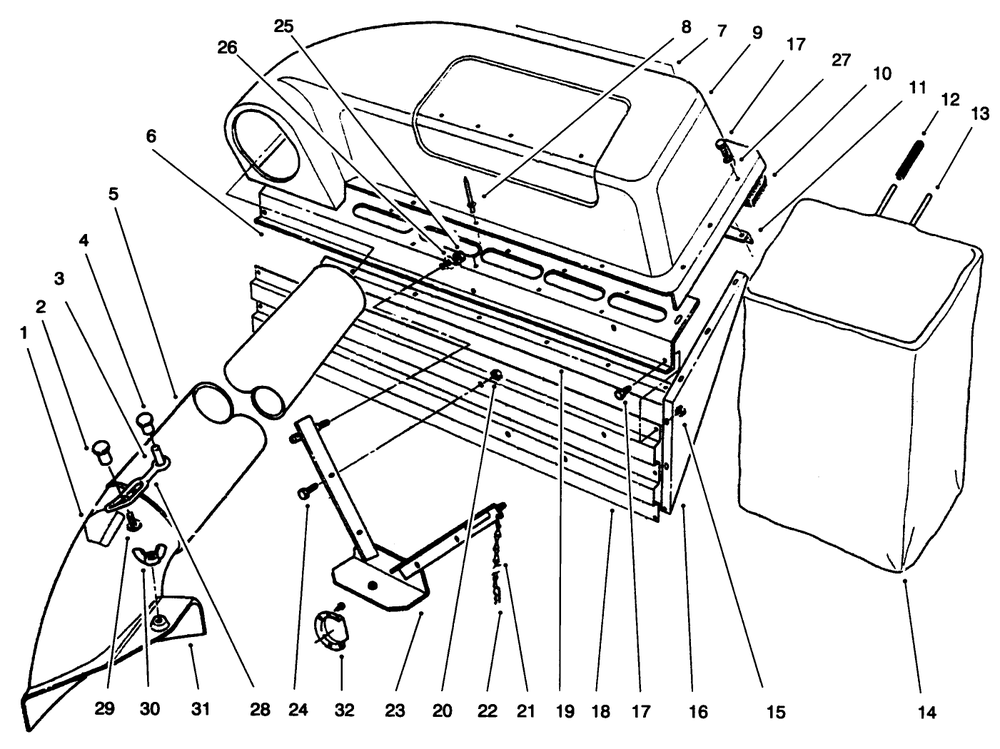 Twin Bagger Grass Catcher Diagram and Parts List for 79080 (8900001 - 8999999)(1998) Lawn Boy Lawn Tractor Accessories